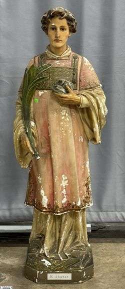 Daprato Statuary Co. 55" St. Stephen Composite Statue - finish loss, chipping throughout image