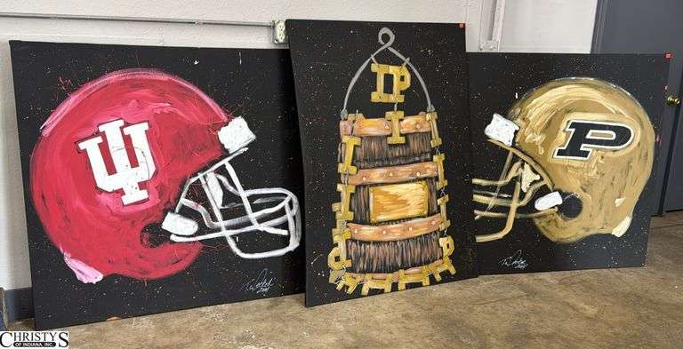 3pcs Canvas Paintings, IU vs PU Helmets With Center Oaken Bucket, Largest 48"x48" image