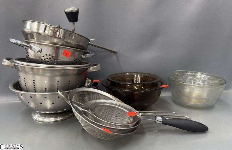 Amber Color Mixing Bowls, Stainless Strainers, Sifter image