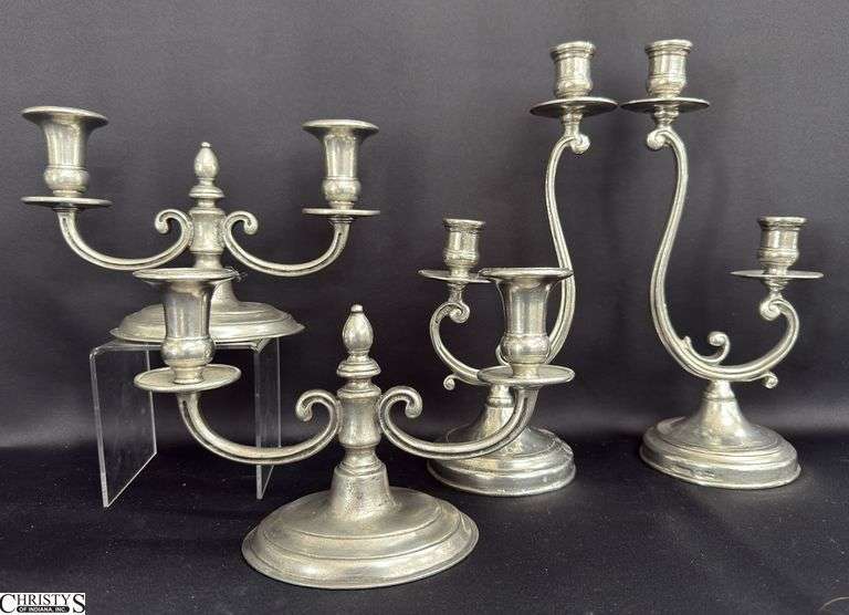 4pcs Pewter Candle Sticks, Each Hold 2 Tapers Tallest 11.5" image
