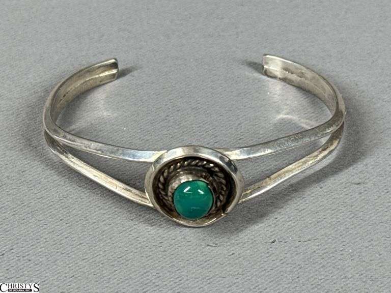 Native American Sterling Silver and Turquoise Cuff Bracelet image
