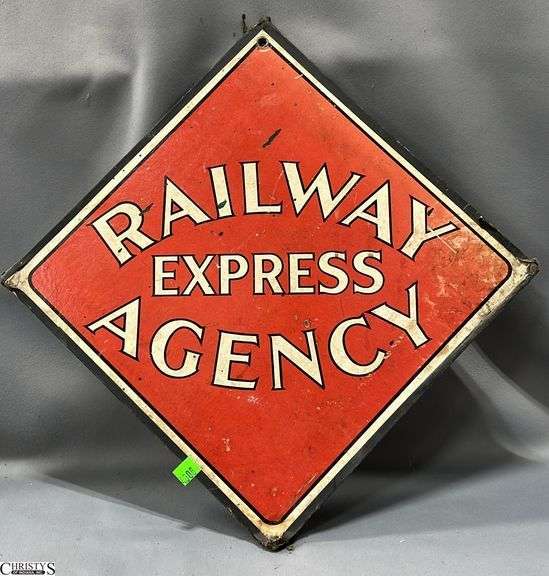 Express Railway Agency Cardboard Sign 13.5x13.5 Some Condition Issues Double Sided image