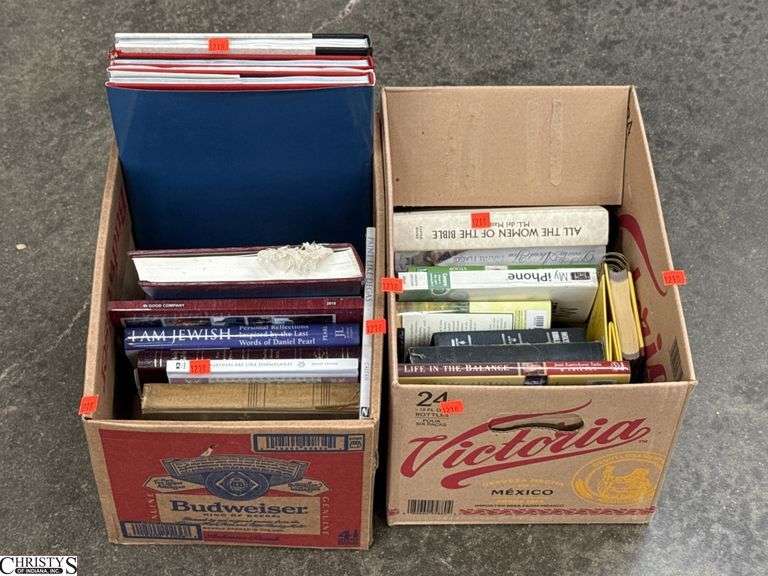 2 Boxes Assorted Genre Books - Indiana Reference and Others image