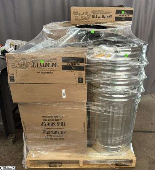 Pallet of Behrens 1 Gallon Trash Cans and Tops image