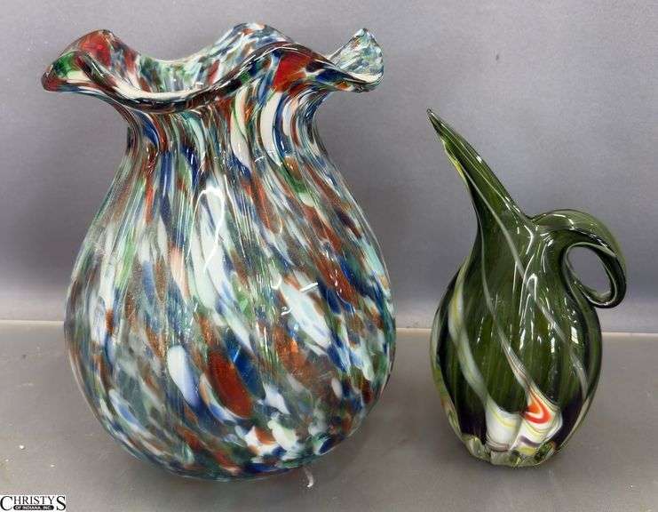 2 Art Glass Vases - 8" of tallest image
