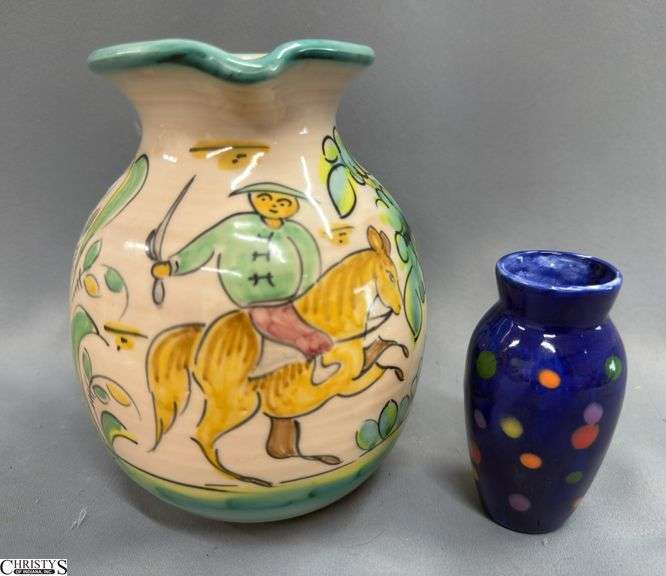 Signed Pottery Pitcher and Small Vase, 7" image
