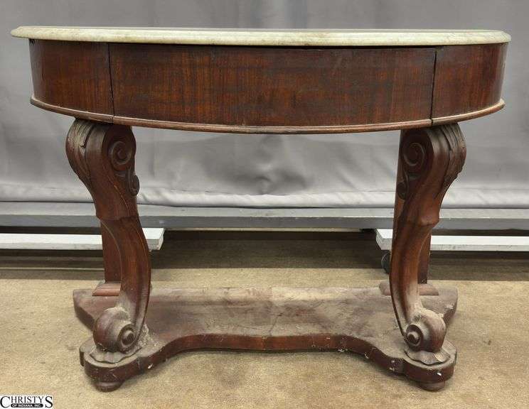 Victorian Marble Top Single Drawer Demilune Console Table - 42" x 21" x 28" image
