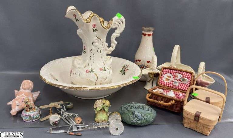 Pitcher, Bowl, Bottle Candle, Mini Baskets, Mini Picnic Basket image