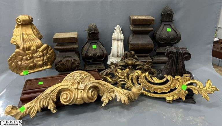 Wood and Composite Decorative Accents, Corbels, Shelf - 25" of largest piece - some wear, chipping image