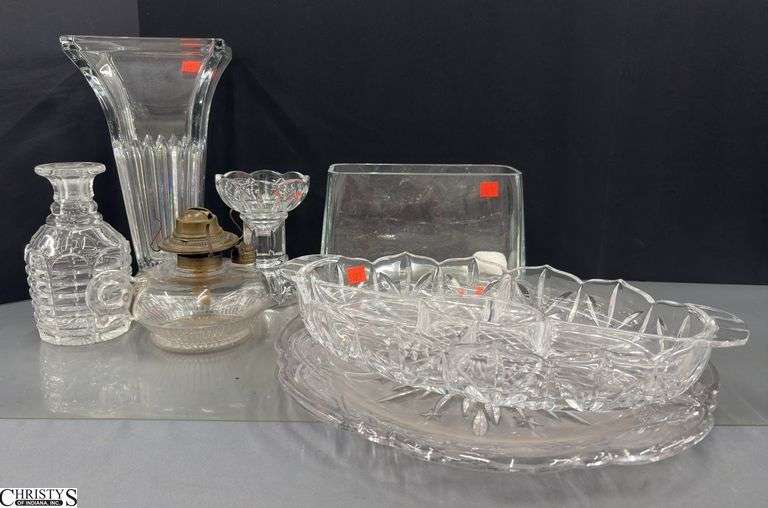 Crystal and Glass Vases, Platters, Oil Lamp Base, Misc - 12" of vase image