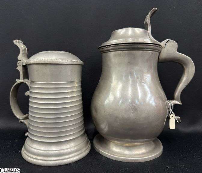 2 Pewter Dome Lidded Tankards image