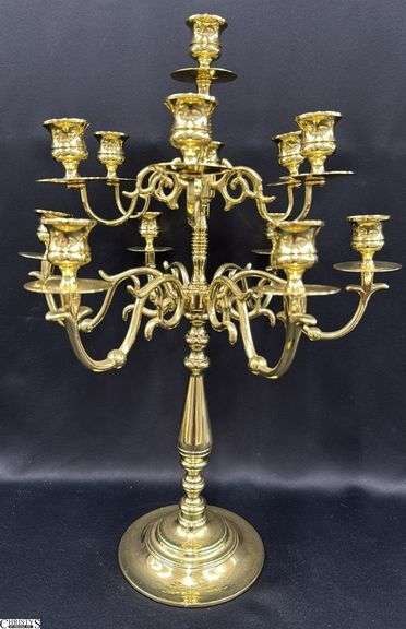 Baldwin Double Tier Brass Candelabra 13 Flame 19" Tall image