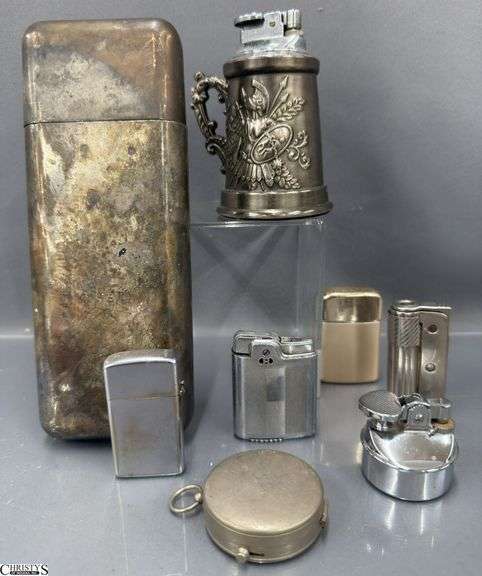 Cigarette Lighters, Silverplate Cigar Holder - Zippo, Ronson, and Others  - 8" of holder image