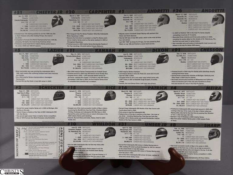 9 Uncut Sheets of Indianapolis 500 Trading Cards