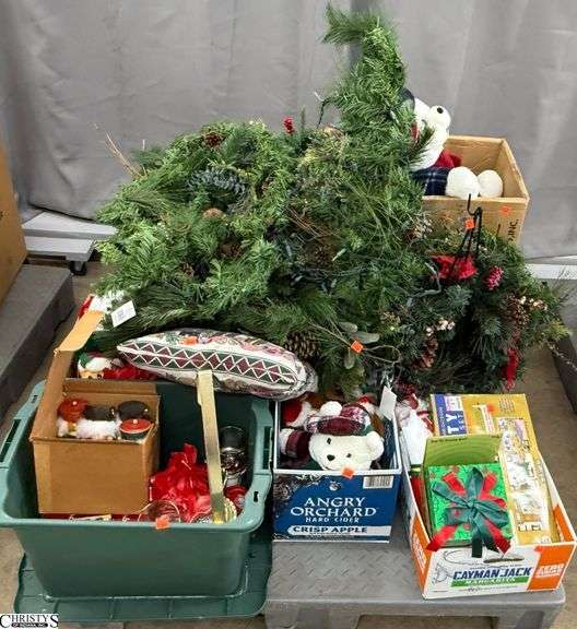 Holiday Decor, Plush Bears, Garland, Lights, Nutcrackers, Wreaths, Tins, Tree Top, Metal Holder image