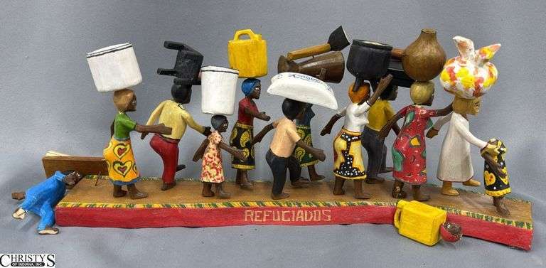 World Food Program "Fugiados" Hand Made Depiction, Fragile Measures 16"x6.5" image