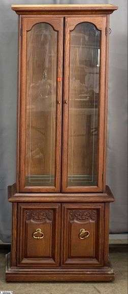 Small Curio Cabinet Has Rough Finish On Base 28x13x73" image