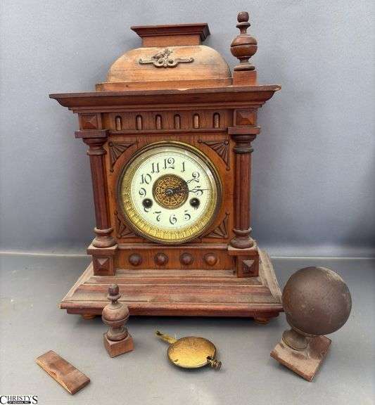 Antique Mantle Clock - 10" x 6" x 13" - may be missing parts image