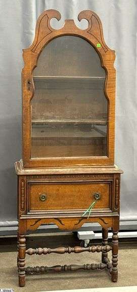 Glass Front Small China Display Cabinet - 26" x 15" x 67" - Glass is cracked, shows wear image