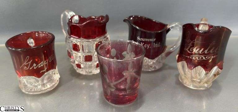 5pcs Ruby Creamer Pitchers, Tourist and Small Glass image