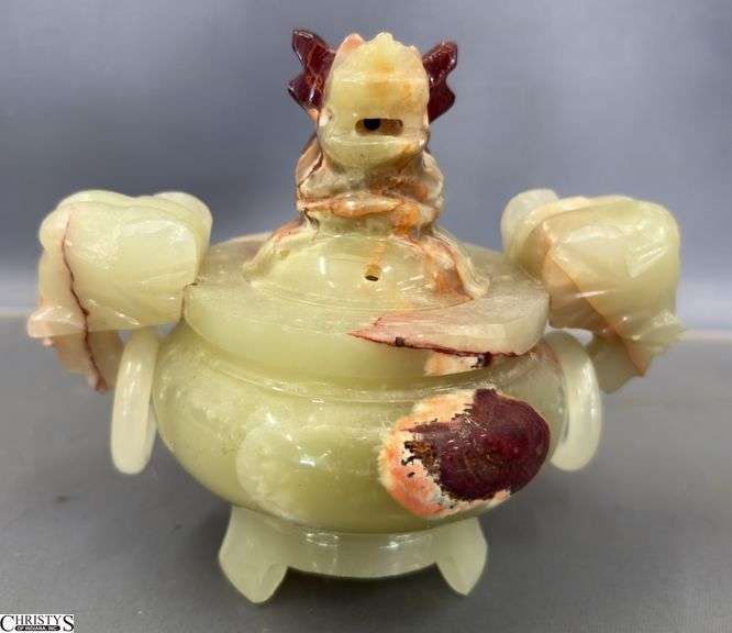 Chinese Carved Hardstone Censer - 6" x 5" image