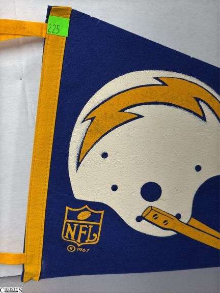 The San Diego Chargers NFL Pennant Dated 1967.  The tip of the pennant is damaged.  See Photo