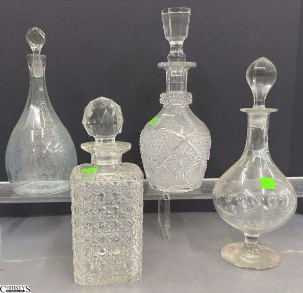 4 Crystal and Glass Decanters - 12" of tallest image