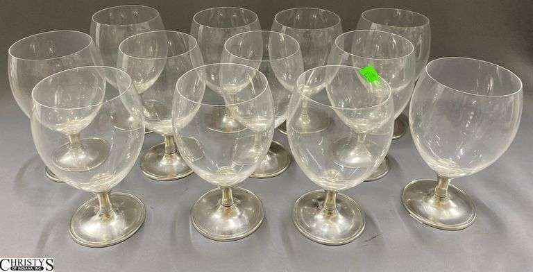 12 Pewter Stemmed Wine Glasses 7" Tall image
