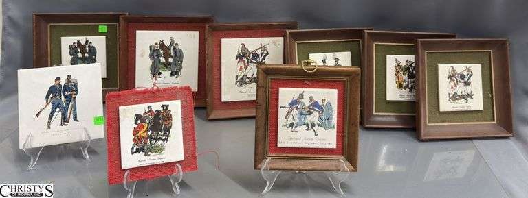 Framed Prints on Tile Historical Uniforms - 9" x 9" of each - some wear image