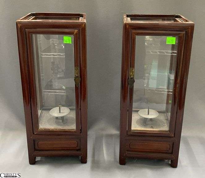 2 Asian Lanterns / Luminaries, Pricket Style Candle Stand Inside 6.5x6.5x16" Tall image