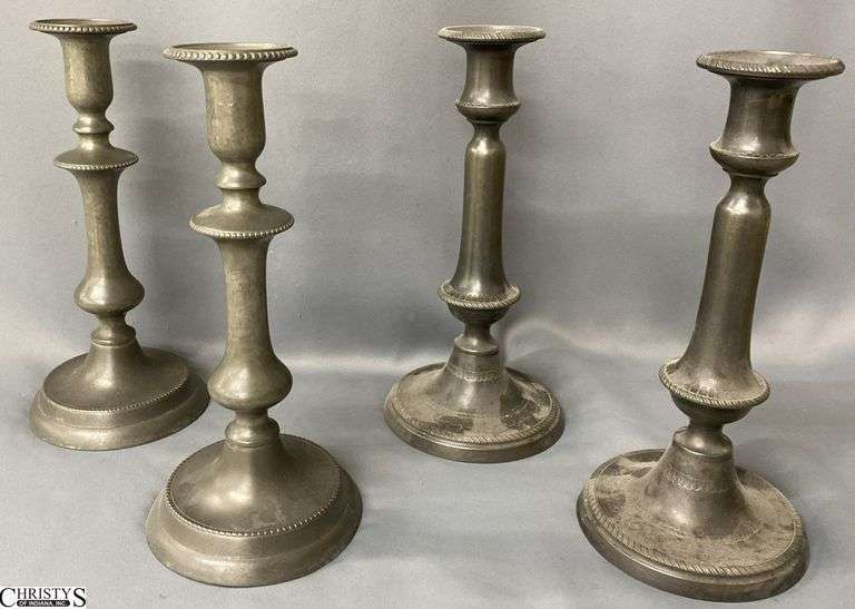 4 Darker Toned Pewter Candle Sticks, 10.25" image