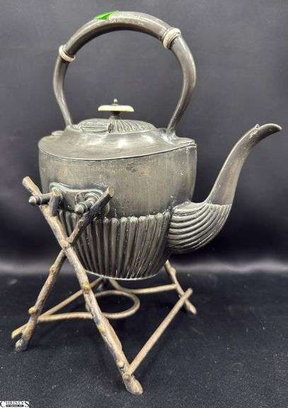 Victorian Style Pewter Spirit Kettle With Warming Stand image