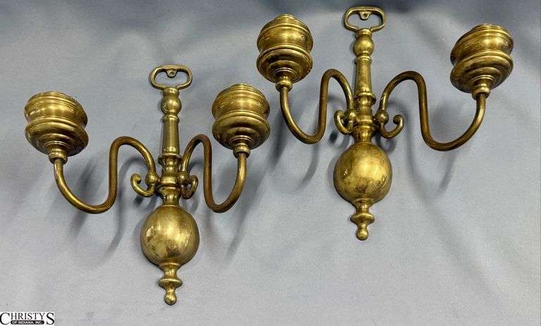 Pair of Brass Double Light Sconces, 12.5" image
