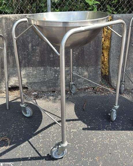 Rolling Stainless Micing Bowl On Stand Wheels 22x22x33" image