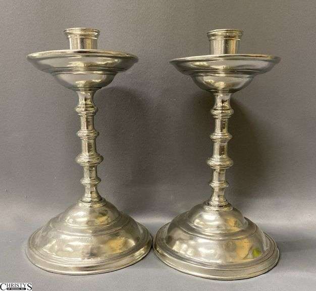 Pair of English Pewter Candle Sticks 5.25"x10.25" image
