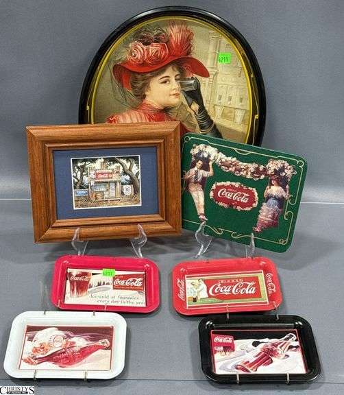 Coca Cola Metal Reproduction Trays, Trivet, Framed Print - 15" of largest tray image