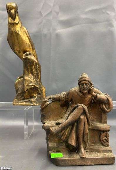 Cast Metal Parrot and Bronze Tone Single Bookend - 10" of parrot image