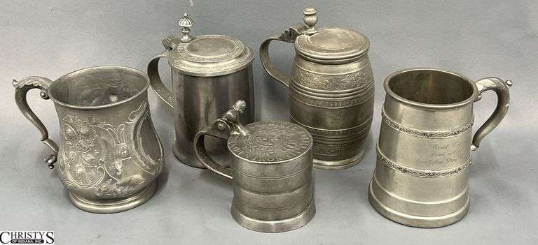 5pcs Pewter Tankards, and Cups 6.25" image