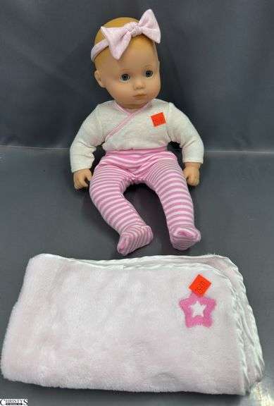 American Girl Baby Doll, Pink Striped Pants, Blanket and Headband image
