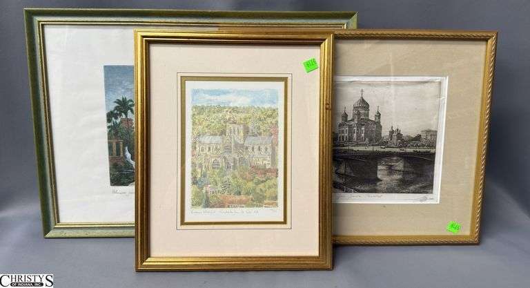 3pcs Framed Artwork, Watercolor Print, Signed Print, Largest 15x21" image