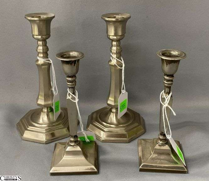 4pcs Marked Made In England Candle Sticks, and Pair of Pewter Tallest 7" image