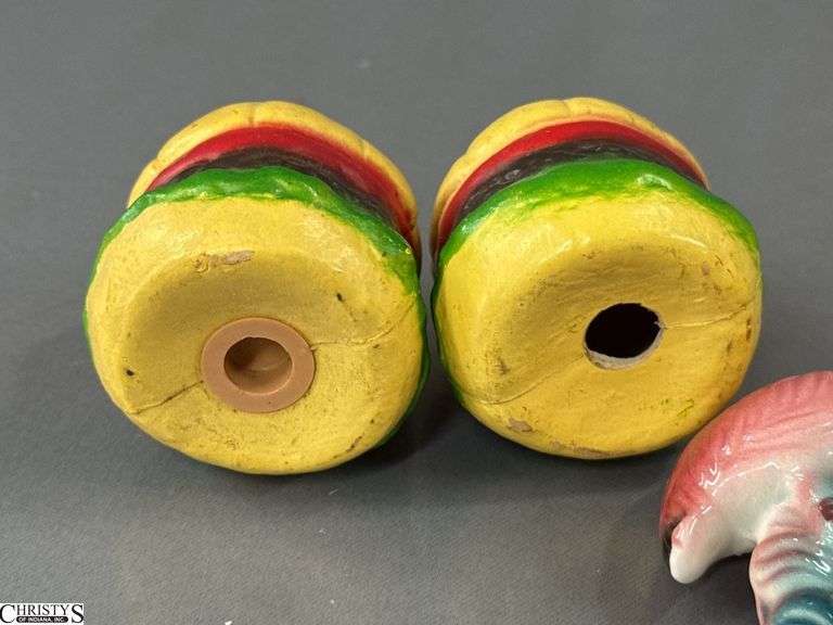 Salt and Peppers, Hands, Feet, Clear, Brass Color, Tourist, Hamburgers, Cake and Pies