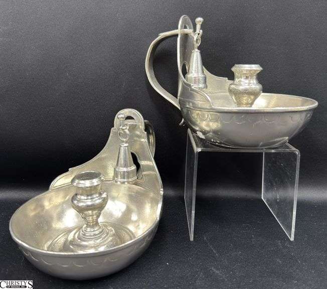 Pair of Pewter Chambersticks Each With Snuffer 5.5"x5" Tall image