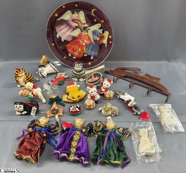 Glass Angel Cats Decor Tray 13", Cat Theme Christmas Ornaments, Rustic Key Holder image