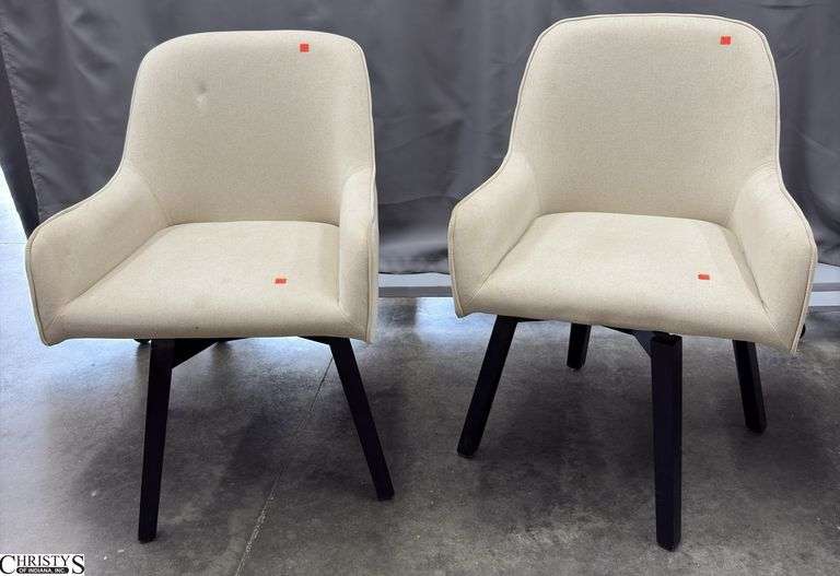 2 Contemporary Upholstered Swivel Chairs - 25" x 35" - 19" seat of each - would benefit from a cleaning image