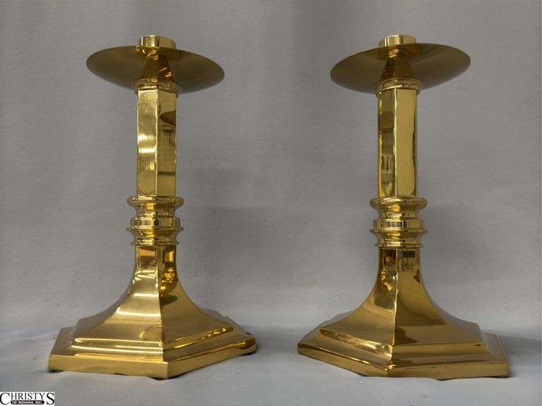 Pair of Sudbury Brass Candle Holders 6x10.5" Tall image