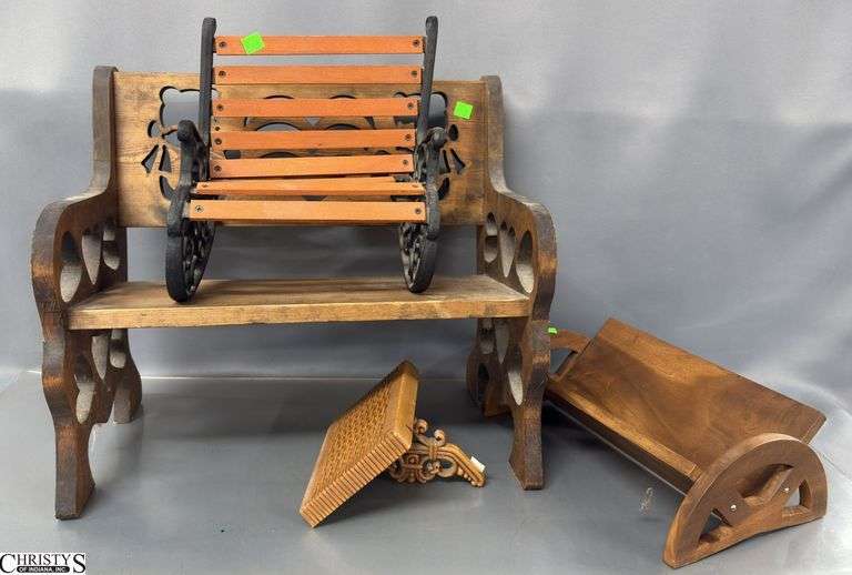 Wooden Childs Bench 19"x17" Tall, Doll Rocker Some Damage, Shelves image