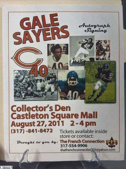 Gale Sayers Autographed Photo, Autograph Signing Ticket and 2 Gale Sayers Autograph Signing Flyers