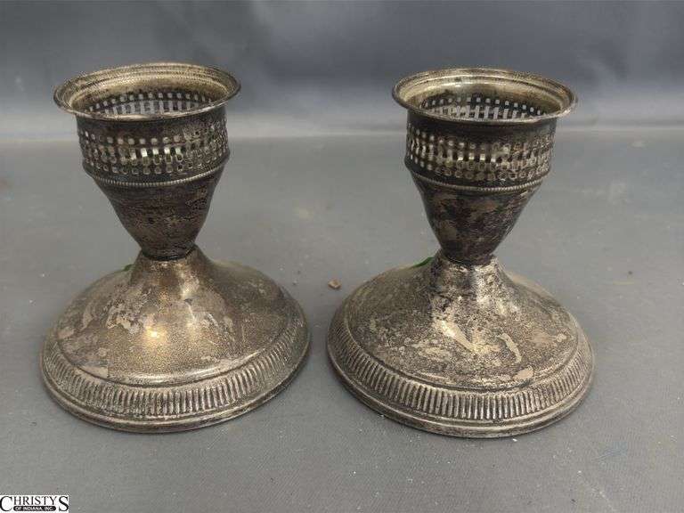 Pair Duchin Sterling Silver Candlesticks - 3.5" of tallest image