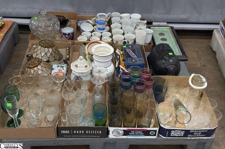 Skid of Mugs, Glasses, Shell Lampshades - May Have Damage Throughout - SKID NOT INCLUDED image